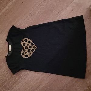 Zara Thick Black T Shirt Dress with Brown Heart